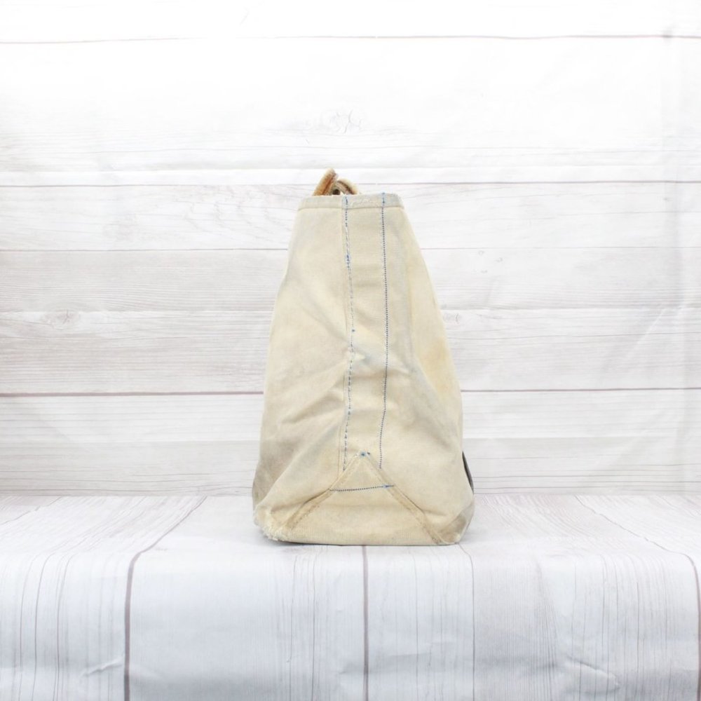 Vintage LL Bean Cream Canvas Leather Double Handle Zipper Tote Boat Beach Bag - Picture 4 of 8